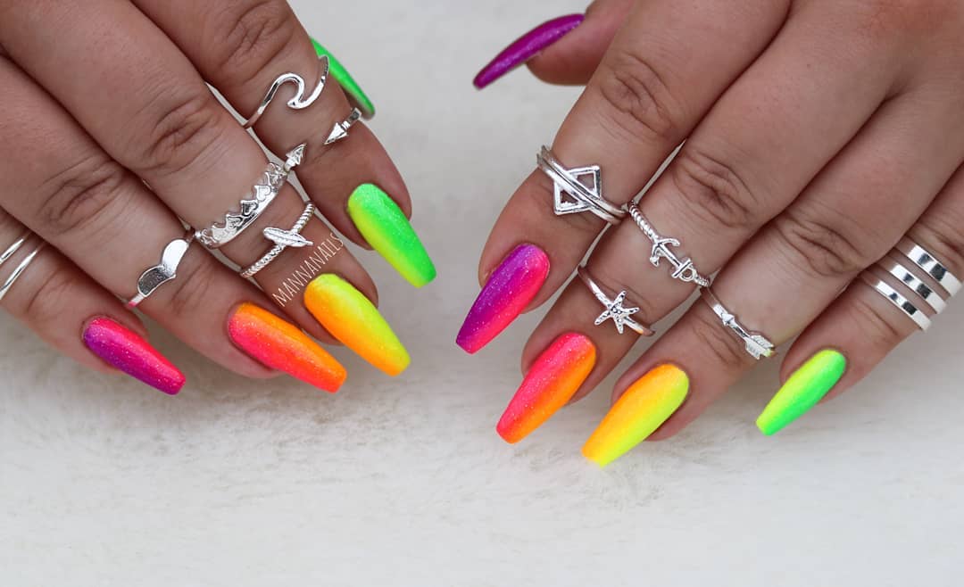 Rainbow ombré that most women will enjoy for fancy and attention-seeking moments. If you’re a teen who likes to stand out this combo will suit you.