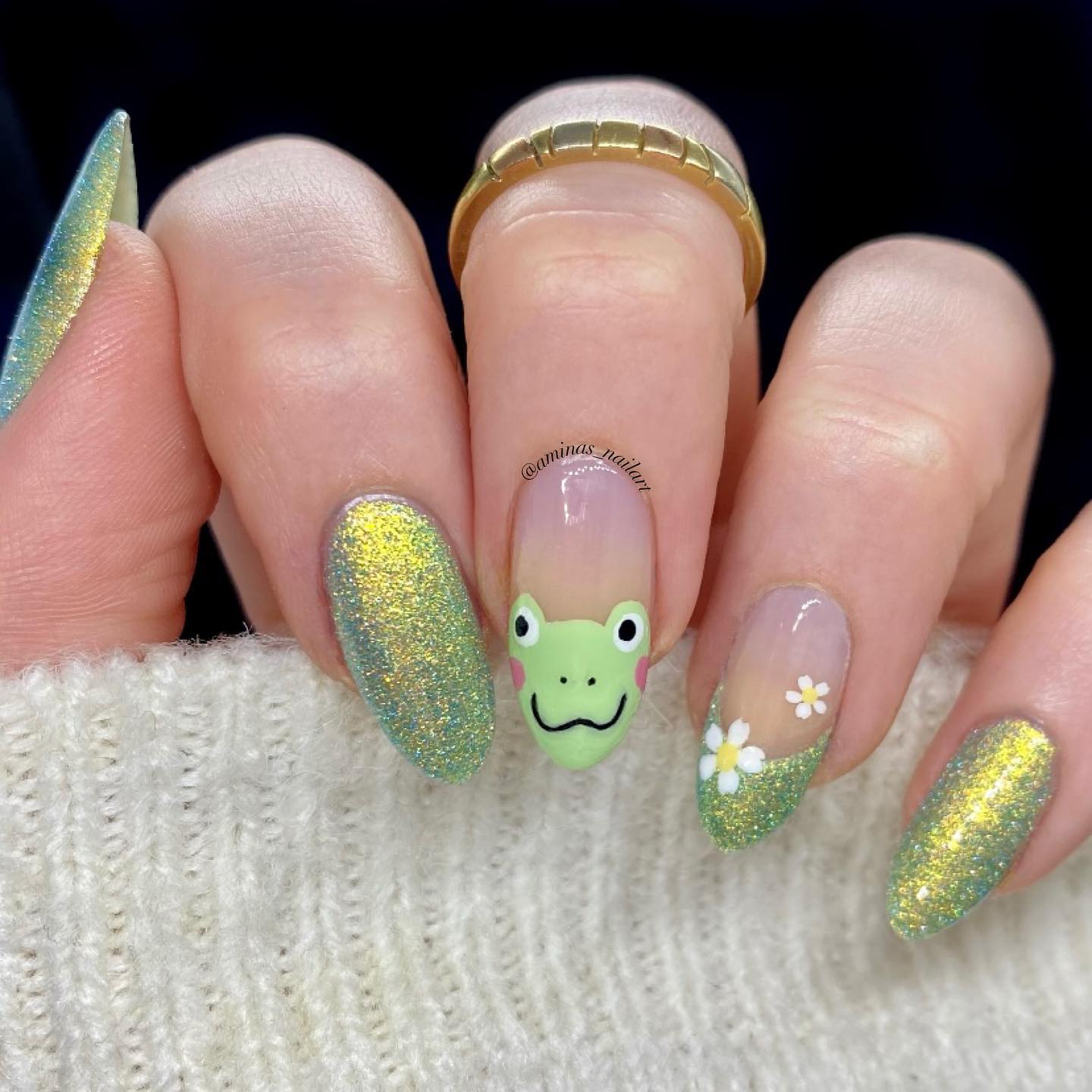 Experiment with this green manicure if you dare! Women who like to draw around or those who want to give it a go with some funky stickers will like this design.