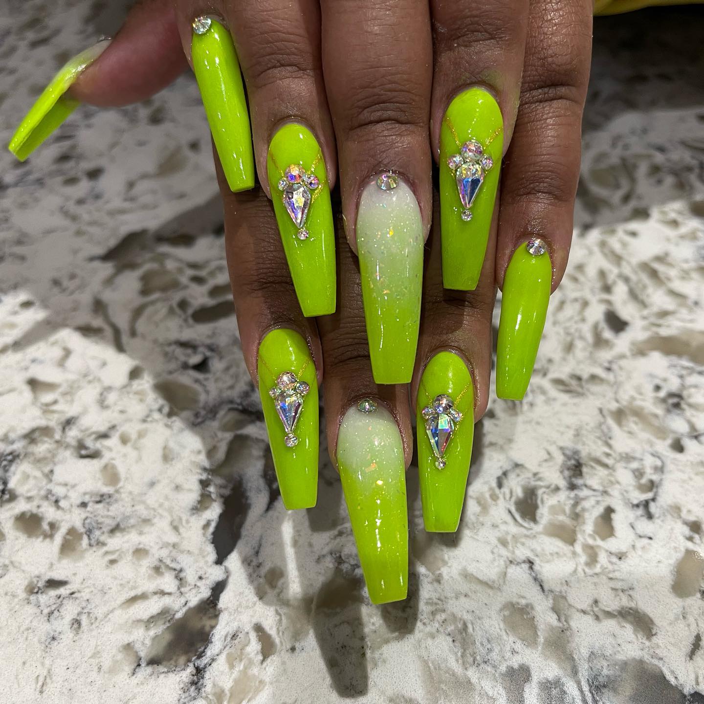 Lime coffin nails and this shape will work so well for the summertime.