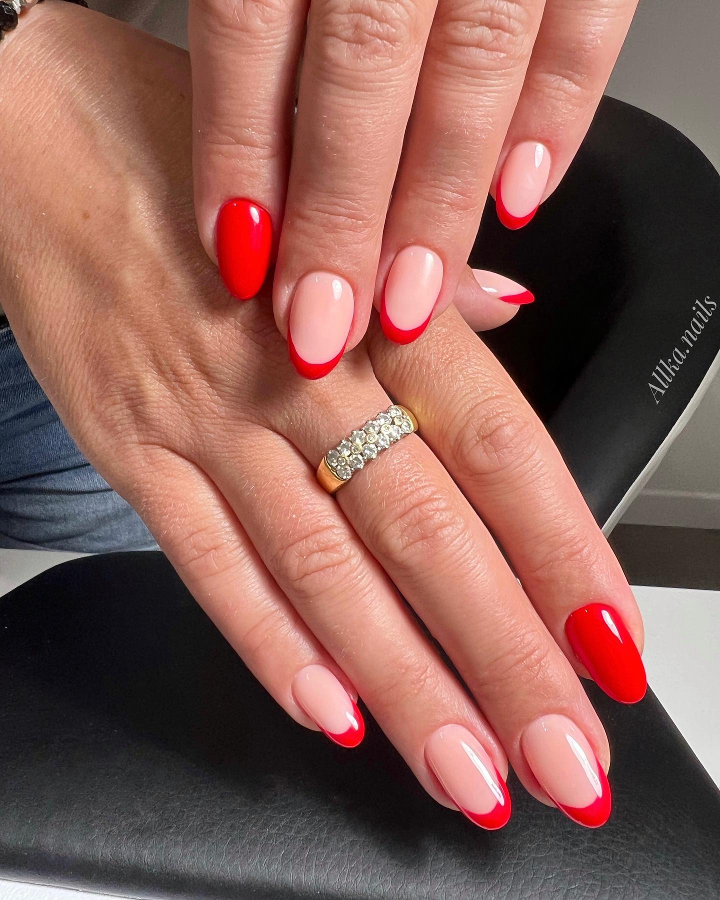 Red and french manicure are great to pair. You can leave out one of your nails and do french to others.