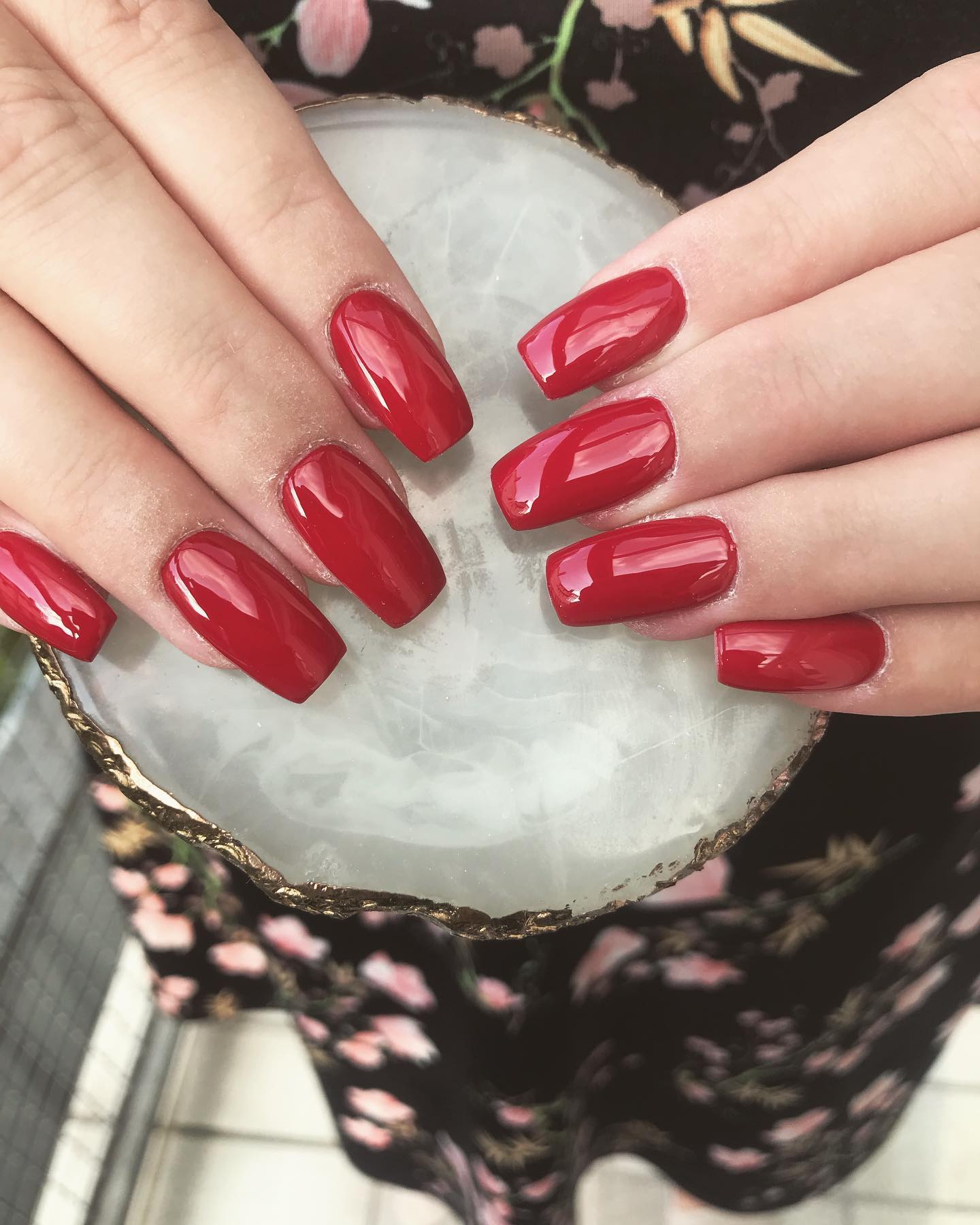 Is there a sexier color than red? Nope. Just a plain and bright red nail design is enough to shine.