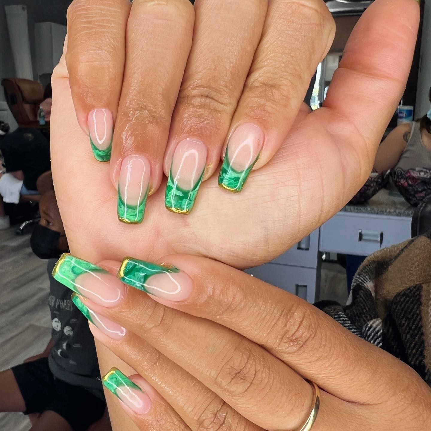 How about reflecting sea on your nails? All you need to do is to design your tips with your green nail polish.