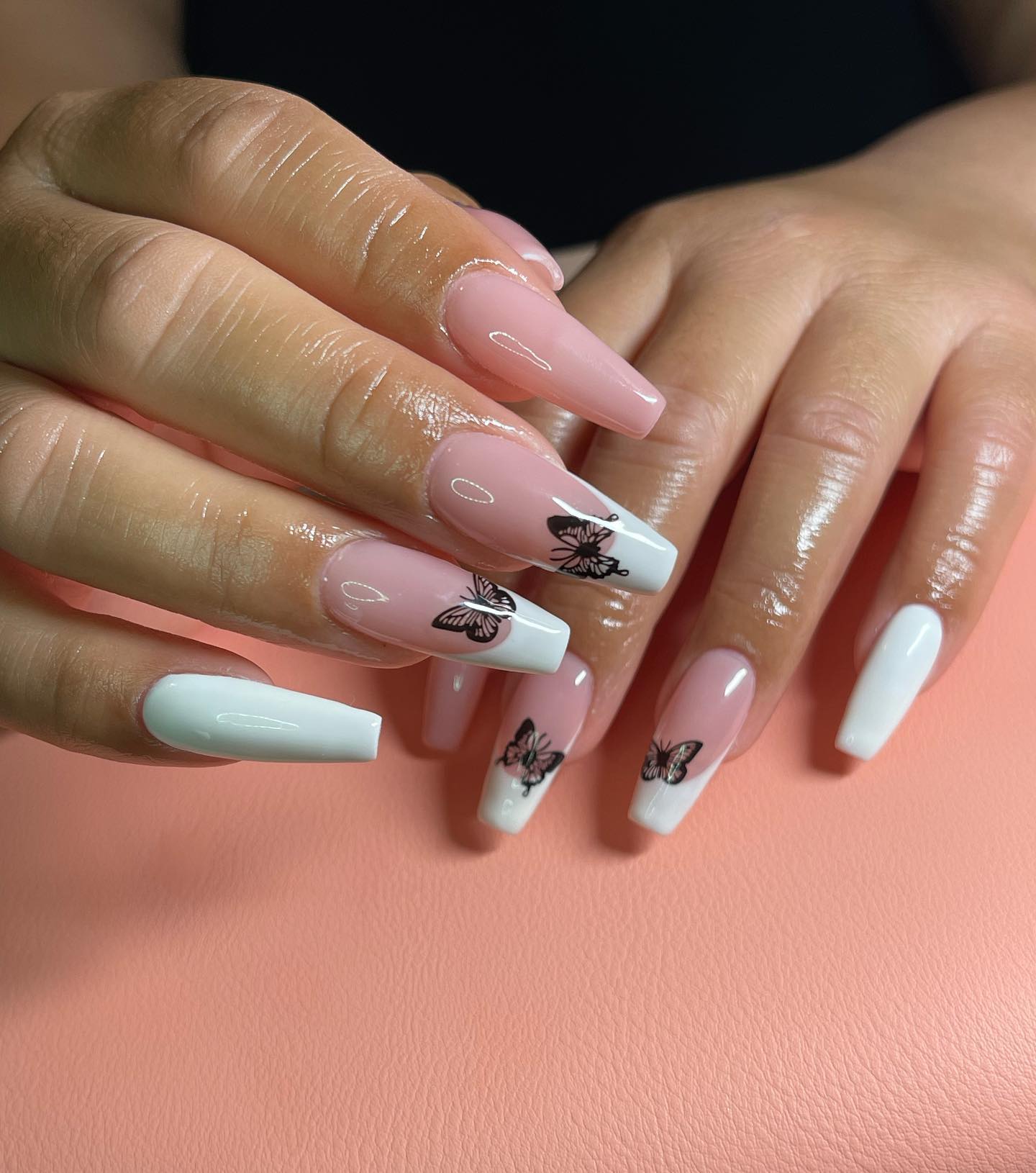 You can add some simple and basic butterfly nail design on your french mani. You will definitely look classy and cute with this.