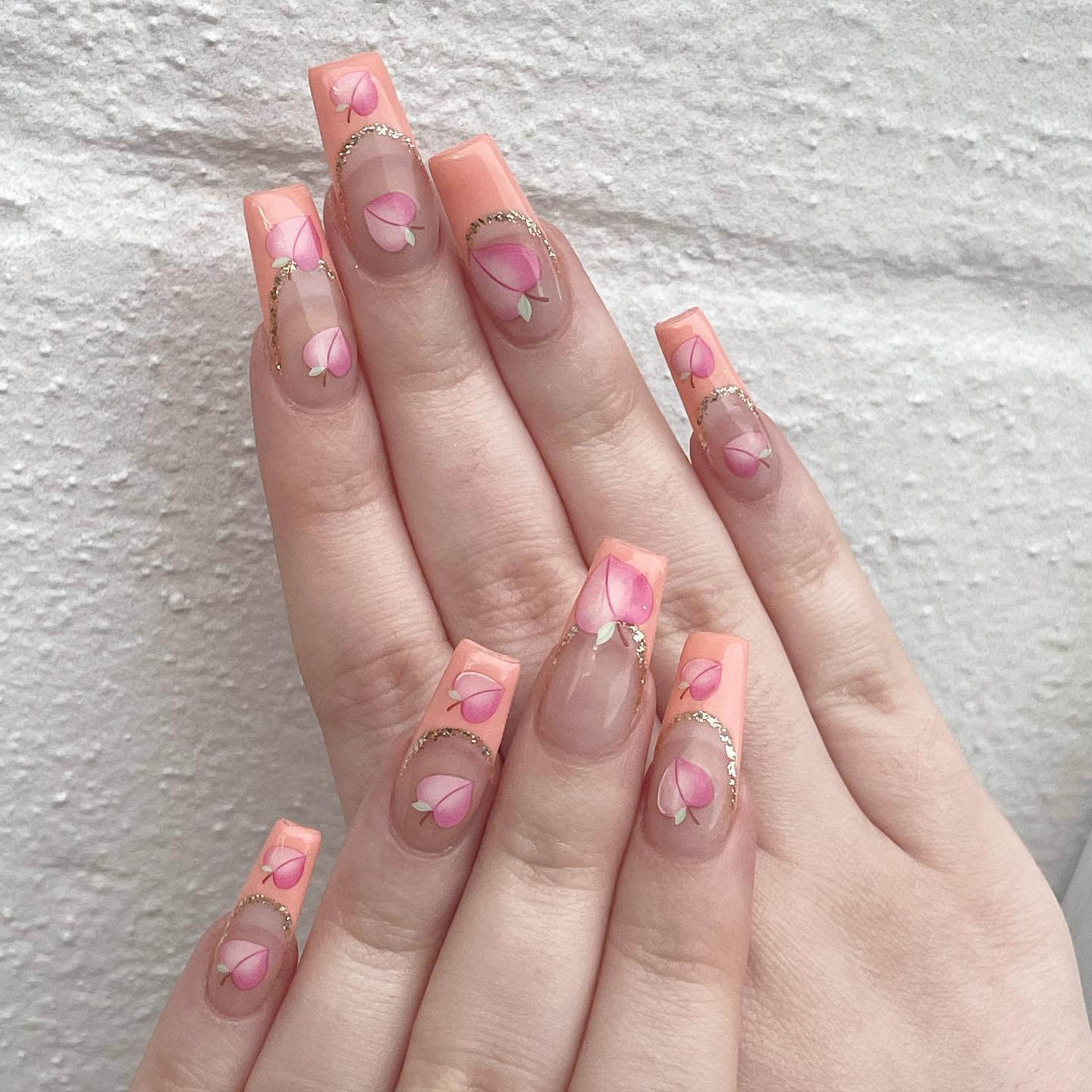 Peachy lovers, come here. With light peach french tips, your cute stickers will rock.
