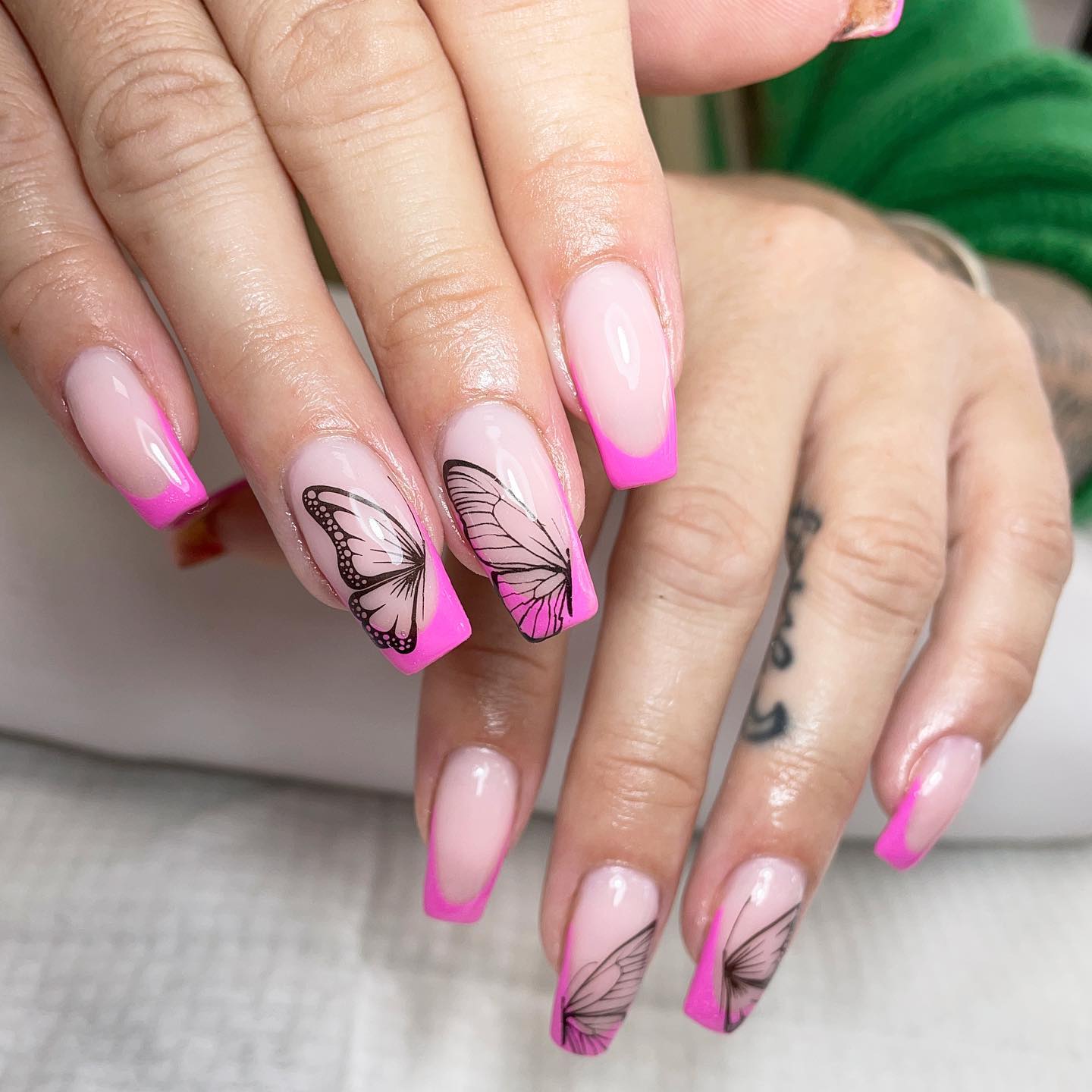 With your pink french mani and one wing butterflies, it is sure that you will feel the summer vibe on your nails.