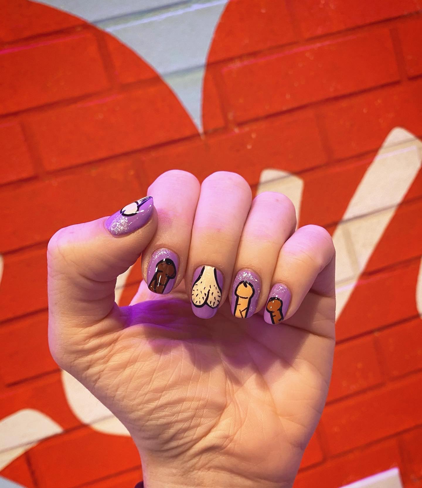Inappropriate nails! If you want to wear a penis nail art that shows different colors of penis, then go for it.