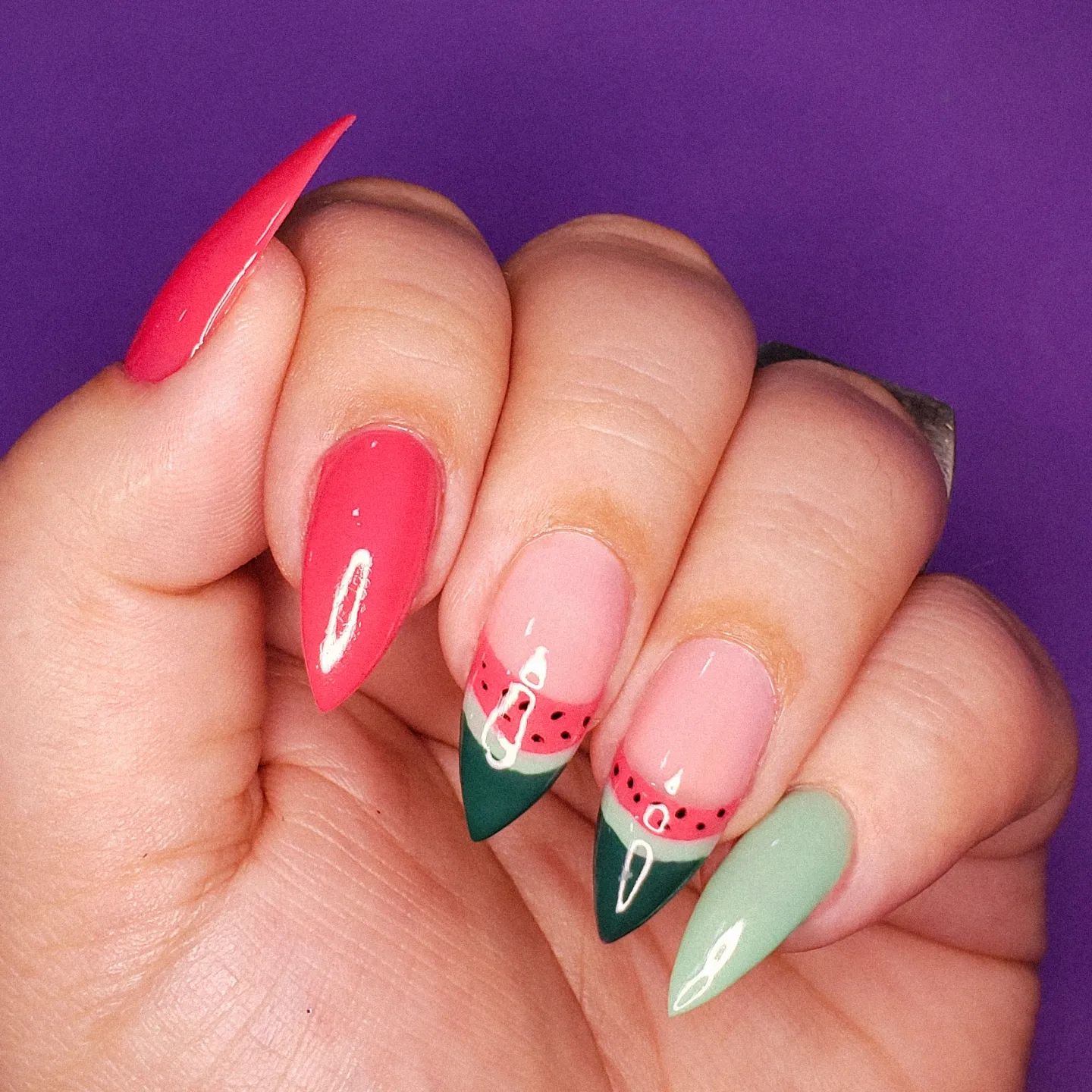 For those who love watermelons should definitely try this out. The pink and light green nail polishes are nice, too.