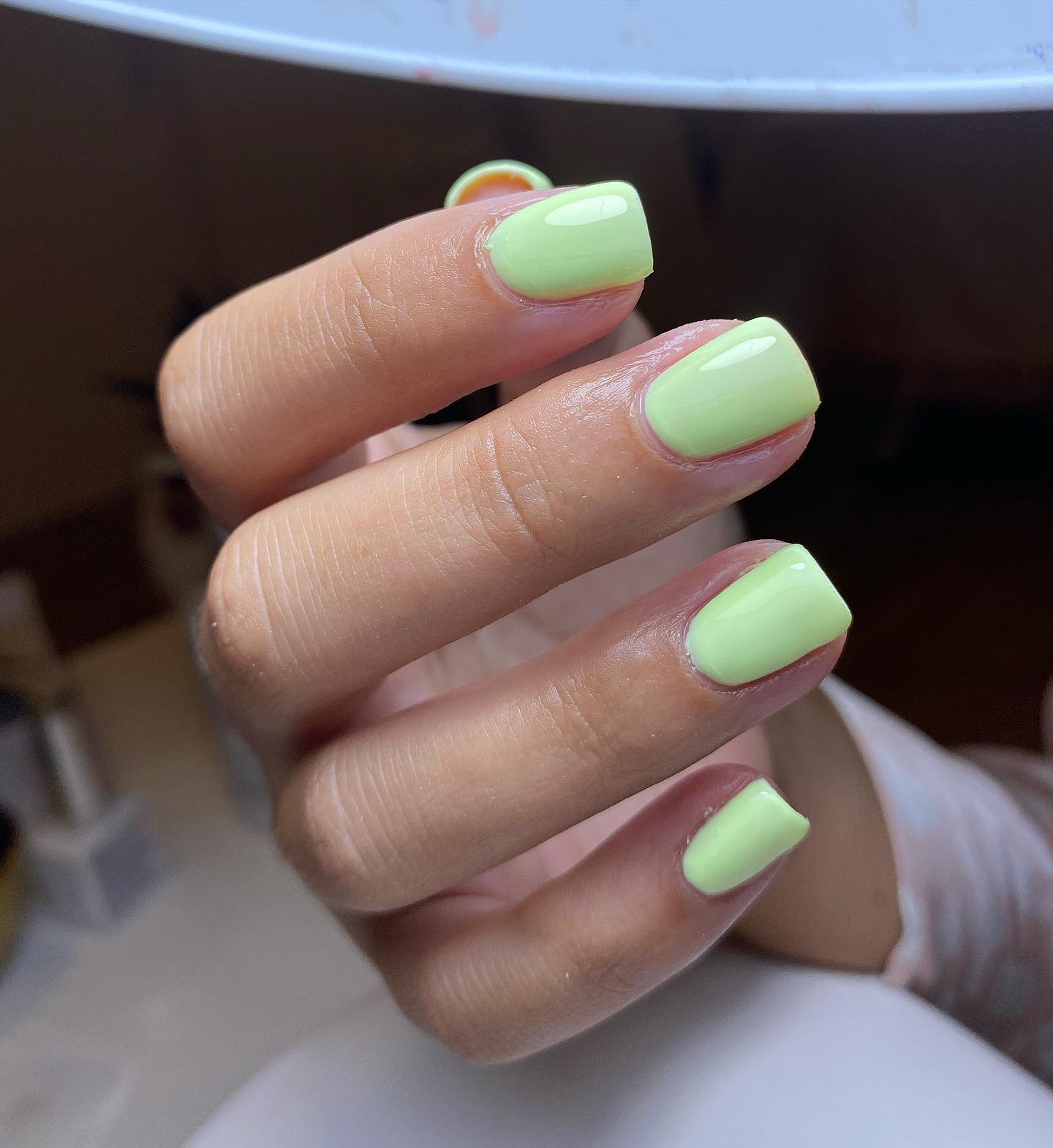 Just look at how cute this greenish color is. It can be one of the best summer nail colors for you. Let's try it out.