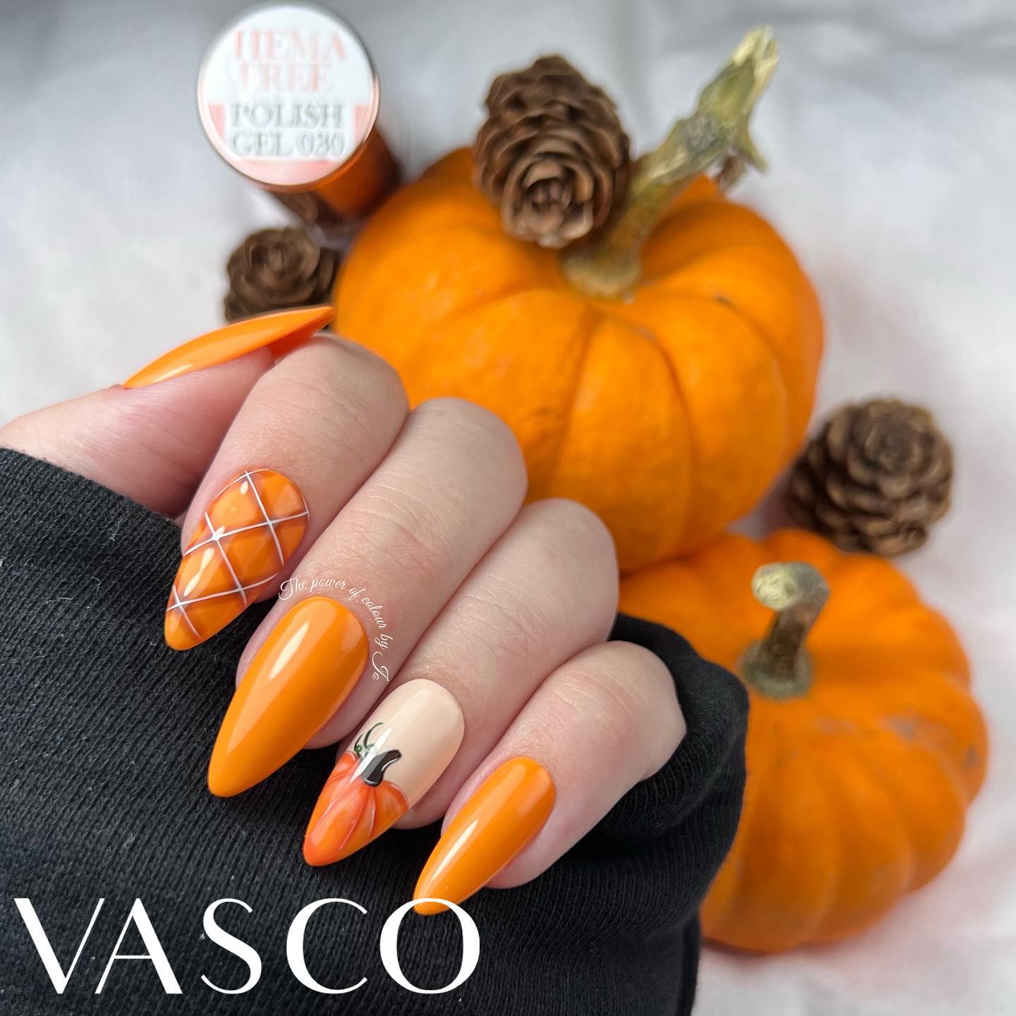 This nail design is adorable! It's so fun and cute. The way you can see the pumpkin on the accent nail is fabulous. The orange color is very vibrant, which is great for fall. It's a nice change from other designs that have been popular lately.