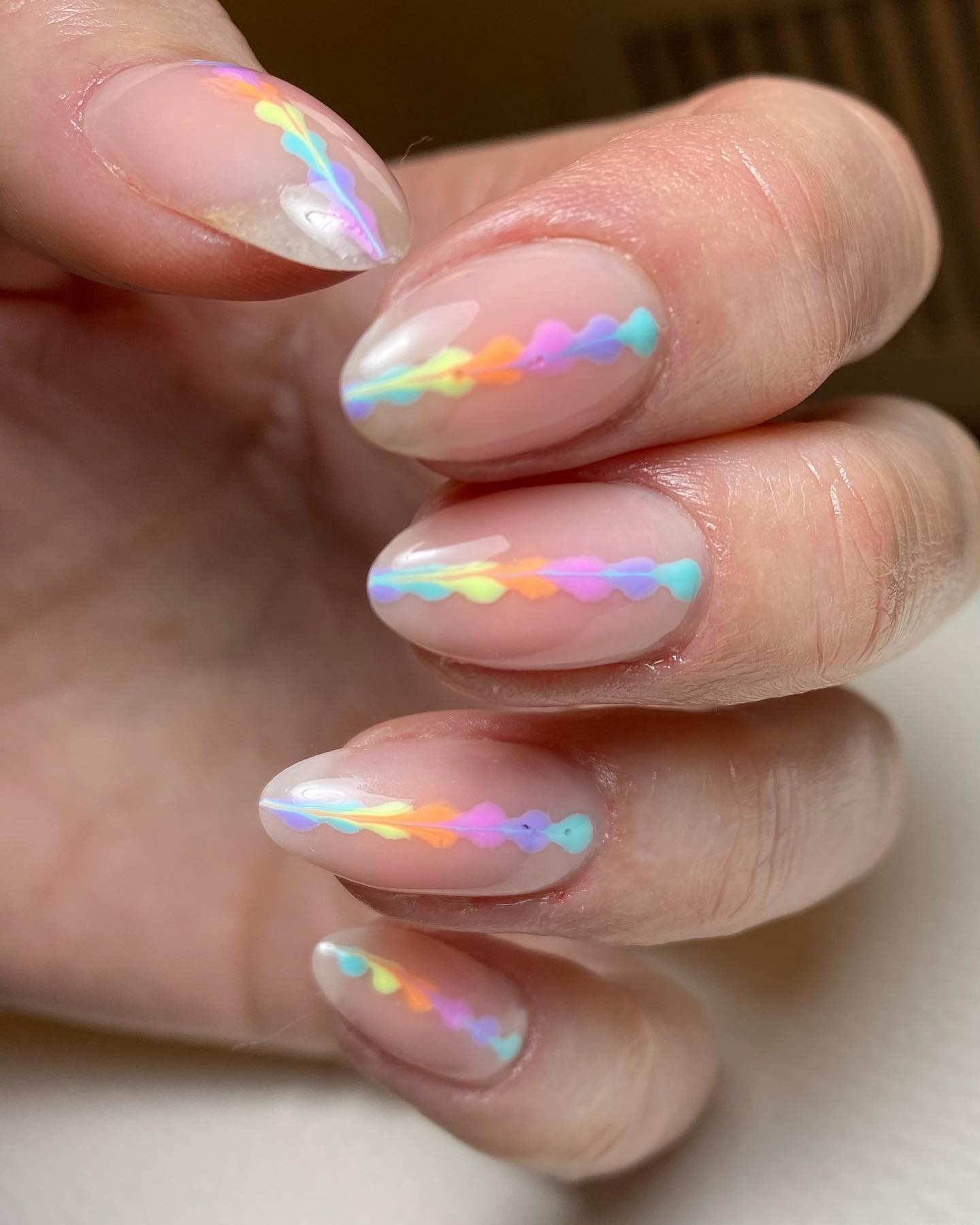 Pastel rainbows and fluffy white clouds, hand-painted by me. : r/Nails