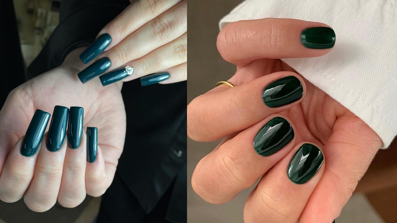 Dark Green Nails | Green acrylic nails, Green nails, Dark green nails